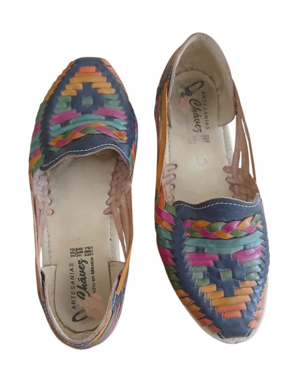 Artesanias Genuine Leather Multicolor Huarache Sandals Slip-On Women’s Shoes